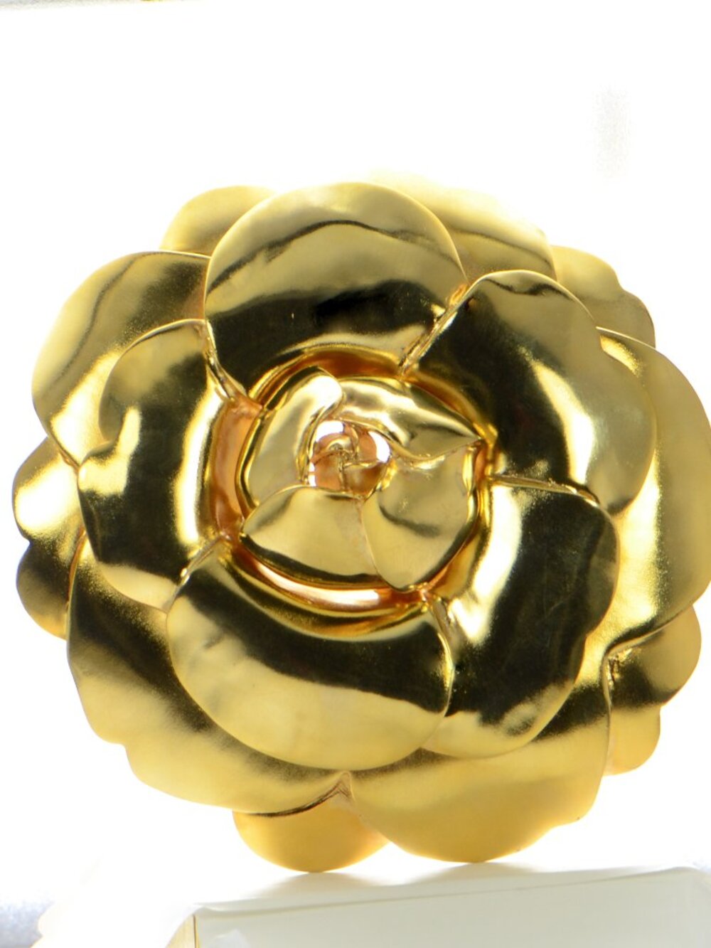 Oscar de la Renta LARGE 5.5 Inches Gardenia Rose Polished Gold Brooch Pin